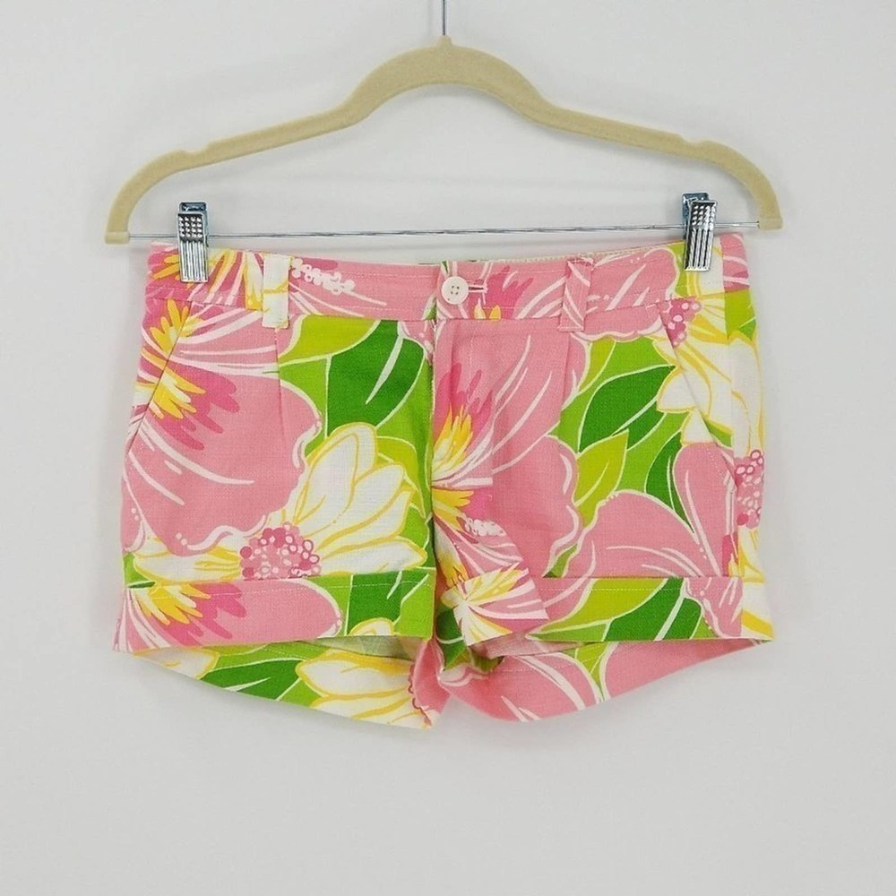 Lilly Pulitzer Tropical Print Palm Beach Fit Pleated Front Cuffed Shorts Size 0